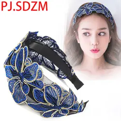 Цветочные кружевные ткани женские повязка на голову лента для волос Нескользящие с зубом золотые экстравагантные корейские повязки для