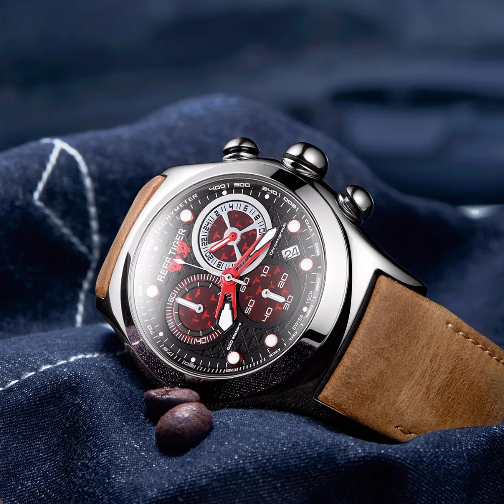 Риф Тигр/RT военные часы для мужчин 316L стальной чехол кварцевые часы со скелетом RGA782