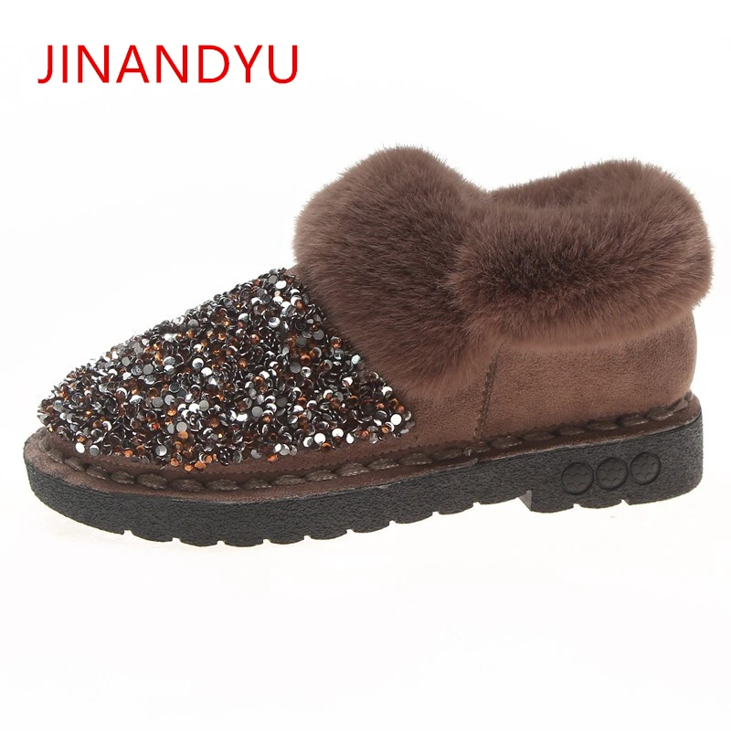 

2018 Winter Women Snow Boots High Quality Bling Suede Leather Ladies Australia Boots Warm Slip On Shoes Woman Fur Boots Women