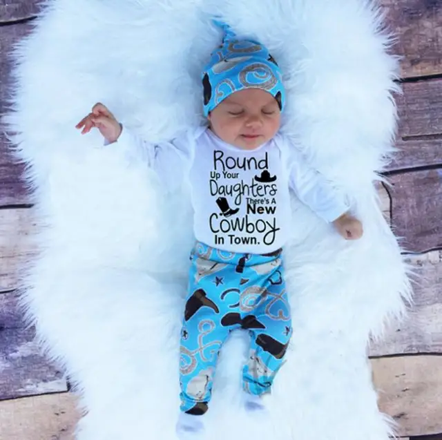 funny baby boy cowboy clothes outfit little man long sleeve rompers