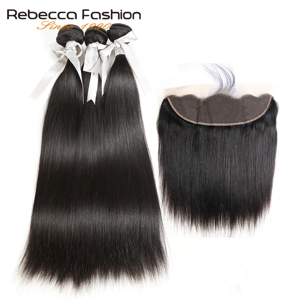 Rebecca Malaysian Straight Hair 3 Bundles With Frontal Non Remy Human Hair 13x4 Lace Frontal Closure With Bundles Free Shipping