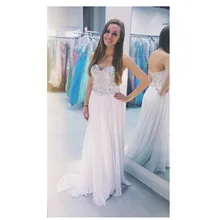 2016 Chic A-Line Liebsten Bodenlangen Abendkleid Mit Lxury Perlen Abendkleid Weiß Chiffon Benutzerdefinierte Vestido De Noche
