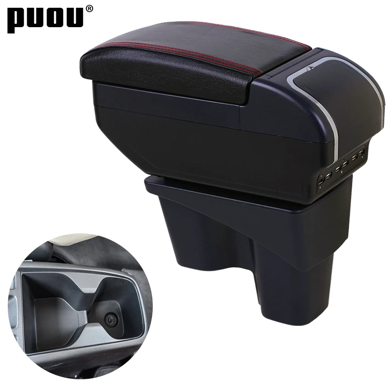 

For Honda New City armrest Dual Layer Large Space PU Leather Central Store Content Box with cup holder ashtray USB interface Mod