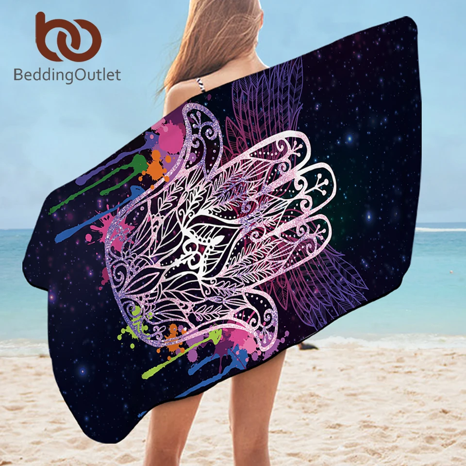

BeddingOutlet Hamsa Hand Bathroom Towel Watercolor Boho Beach Towel Wings Galaxy Shower Towel Palm Microfiber Blanket 75x150cm