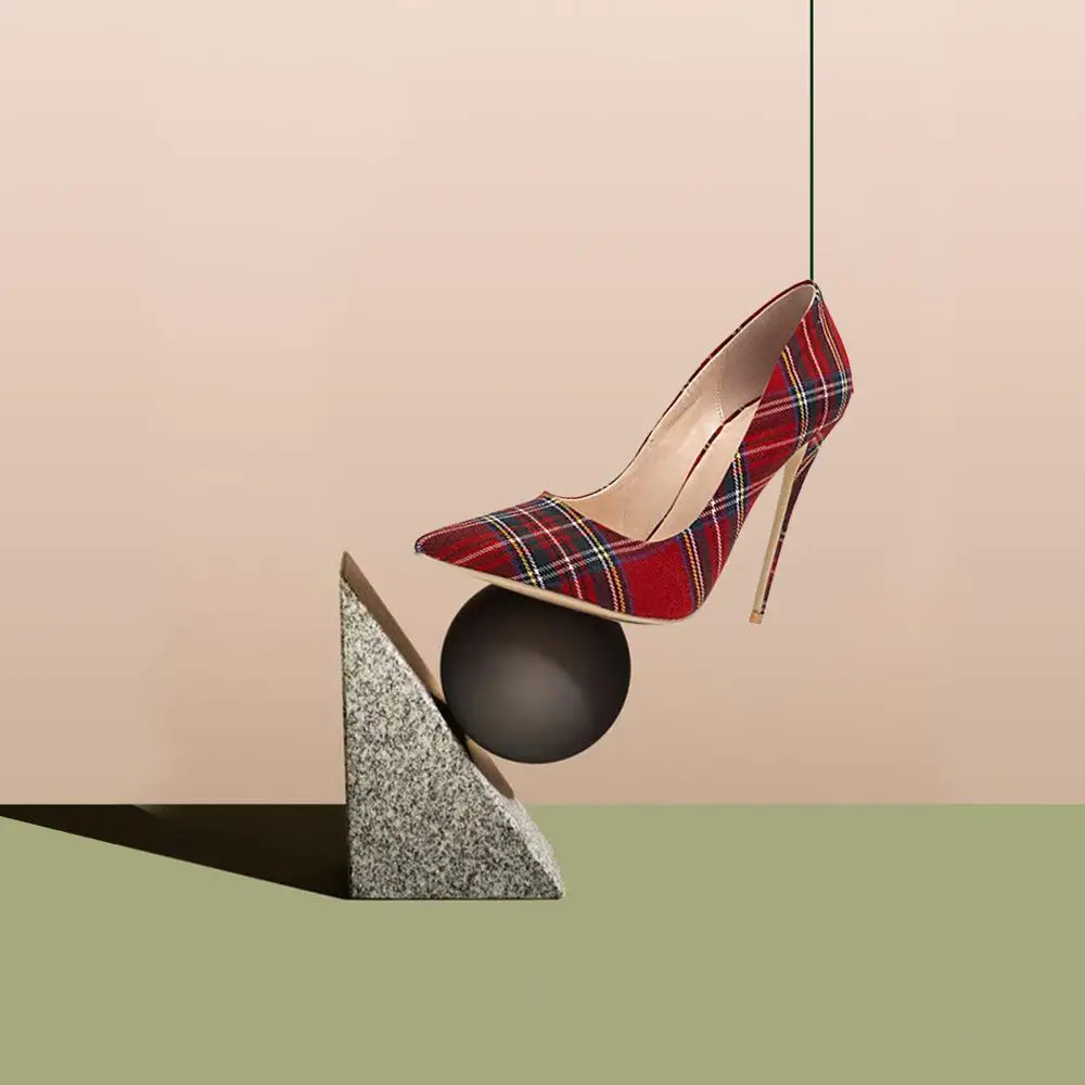 WETKISS Big Size 33-45 Stiletto Heels Women Pumps Red Pointed Plaid Shoes Women Shallow High Thin Heels 2019 Party Wedding Shoes