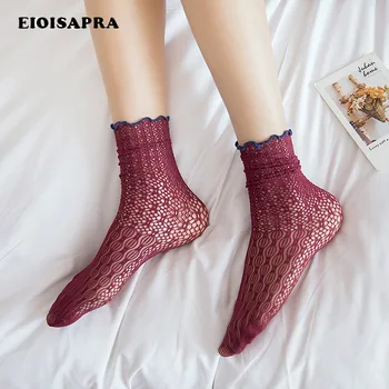 

[EIOISAPRA]Hollow Out Flowers Lace Edge Japan Creative Socks Mesh Harajuku Socks Women Heap Heap Sweet Sokken Calcetines