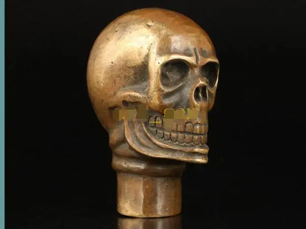 

100% bronze Pure Copper Brass Grandpa Good Lucky Chinese Vintage Old Skull Statue Cane Walking Stick Head Handle Decoration