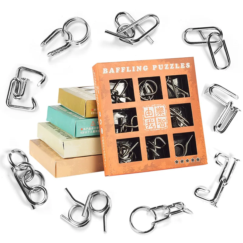 UTOYSLAND 9pcs/set Metal Puzzle Wire IQ Mind Brain Teaser Puzzle Kids Game Toys for Children Adults Baby Montessori Toys