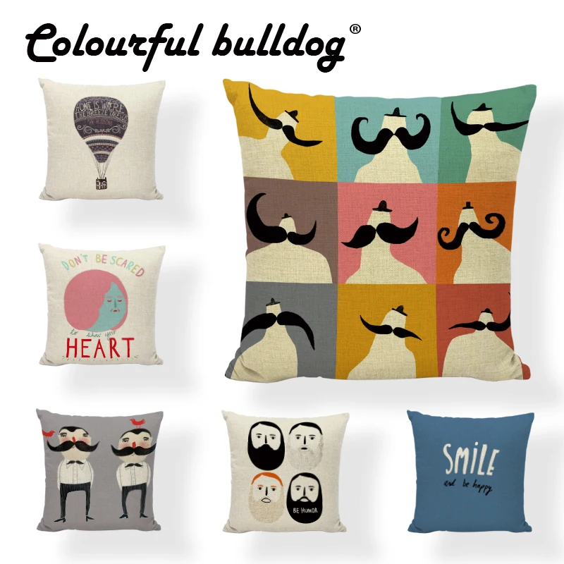 Cuteness Gentleman Pillowcase Letter Smile and Be Happy 43*43cm Square Red Bus Children Cushion Cover Office Couch Home Decorate | Дом и сад