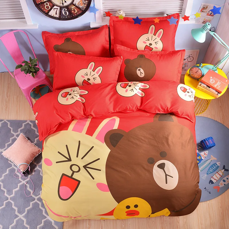 

Red Bear Bedding Set Children Cartoon Character Duvet Cover Set with Bed Sheet Pillowcase 3/4pcs Twin Full Queen Free Shipping