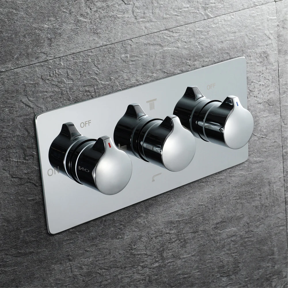 LED Ceiling Shower 16 Inch Thermostatic Shower Faucet Rainfall Bathroom Shower Head Spa Multiple Functions Shower Diverter Brass