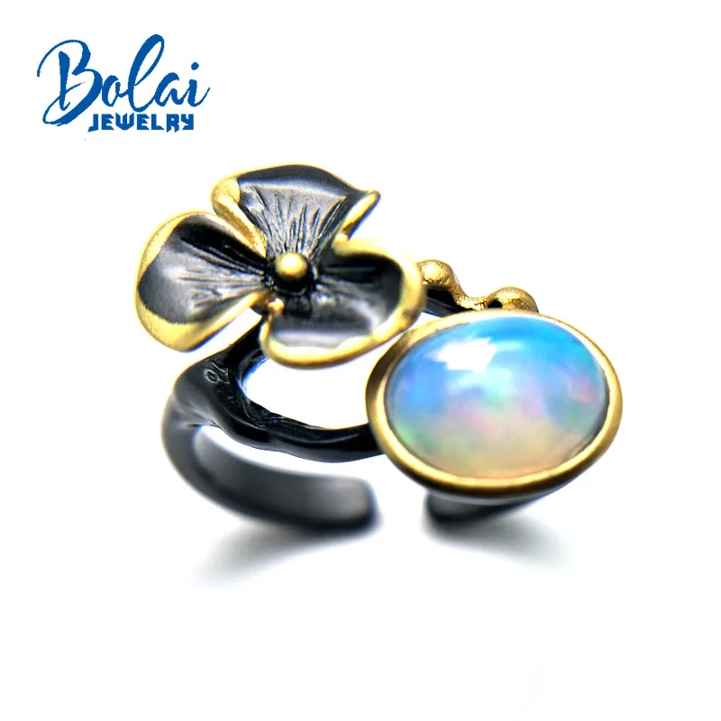 Bolaijewelry,2018 new lovery flower design with natural ethiopian opal oval 7*9mm 2ct gemstone Ring 925 sterling silver for lady Bolaijewelry,2018 new lovery flower design with natural ethiopian opal oval 7*9mm 2ct gemstone Ring 925 sterling silver for lady