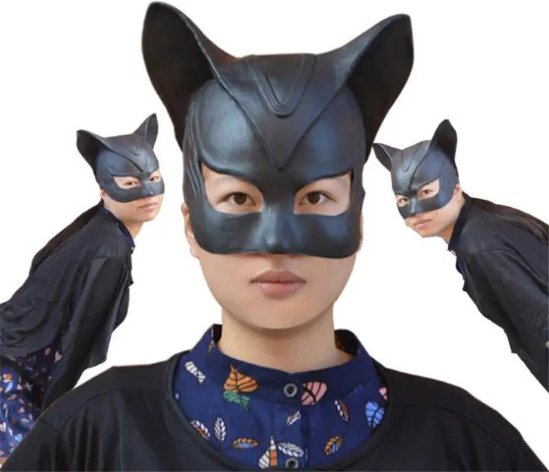 Хэллоуин Черный Catwoman Adult маски супергероя Бэтмен Половина лица латекс маска