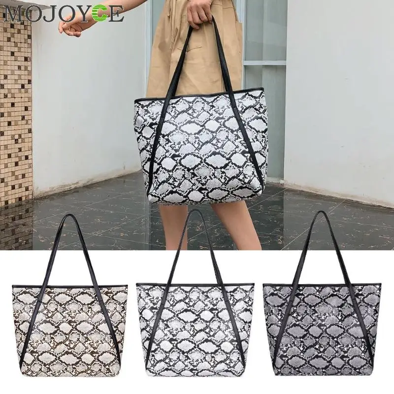 Ladies Fashion Female Big Snake Print Shoulder Handbags Women Large Capacity Top-handle Bags Casual Shopping PU Leather Totes