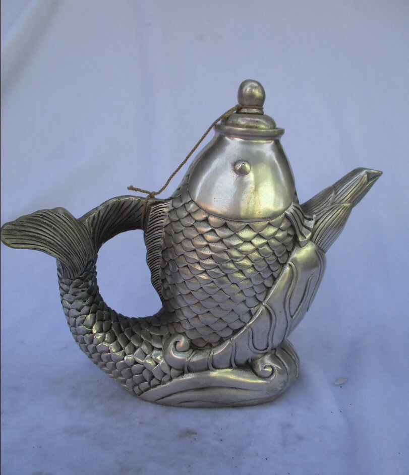 

Collectible Decorated Old Handwork Tibet Silver Carved Fish Teapot/Flagon Free shipping 000034