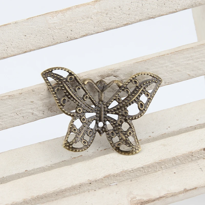 

Butterfly 50Pcs Bronze Filigree Wraps Connectors Metal Crafts Connector For Jewelry Making DIY Accessories Charm Pendant 32x23mm