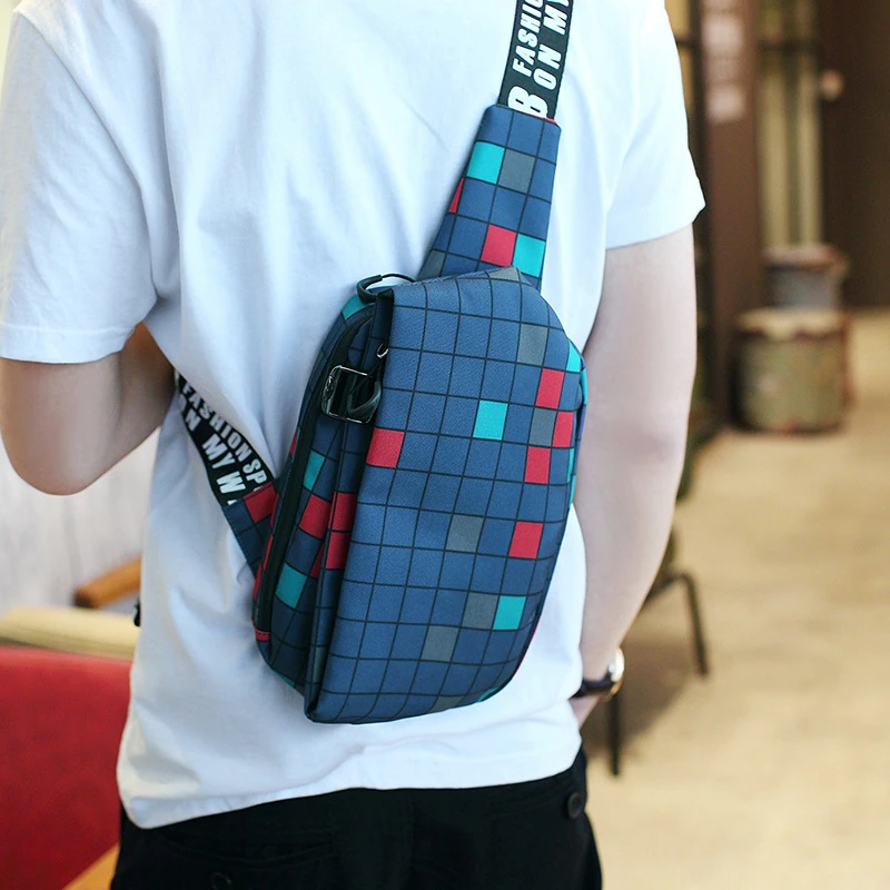 Bolso de tela Oxford para el bolso bandolera geométrico Casual con una sola para teléfono con cremallera en el pecho paquete para hombres bolsos de mensajero pequeños|chest bag|men messenger bagsmessenger
