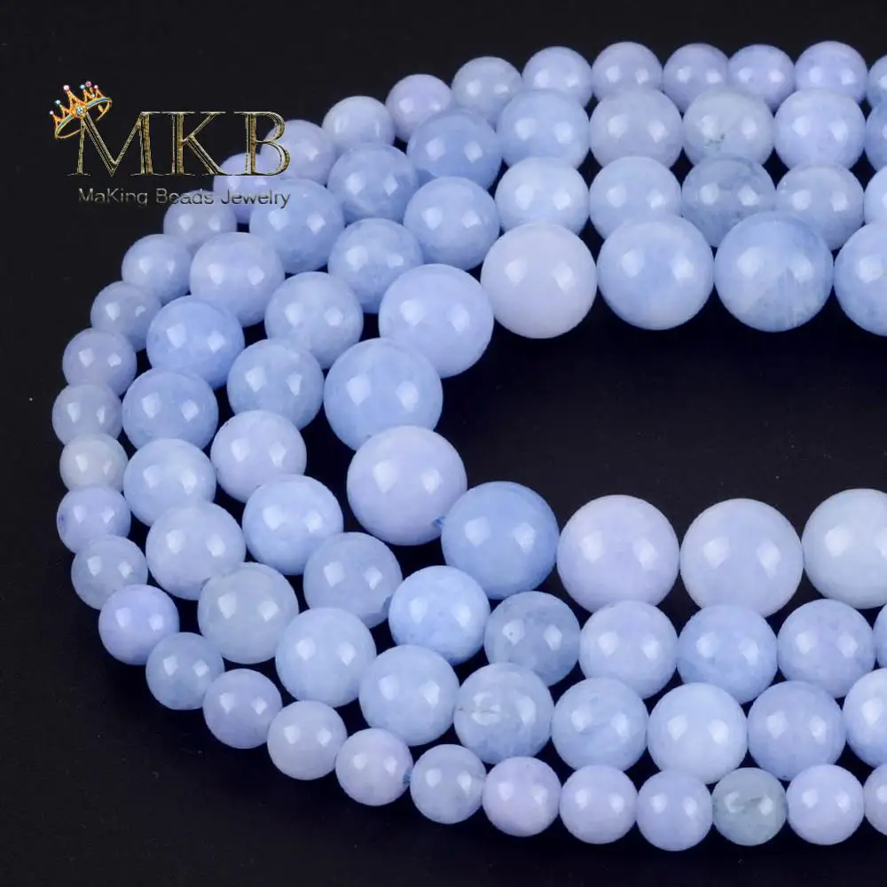 

Wholesale Natural Blue Angelite Stone Beads Round Spacer Beads For Needlework Jewelry Making 6-12mm Diy Bracelet 15" Strand