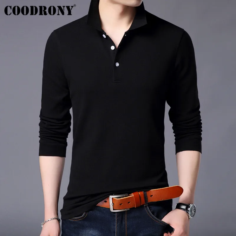 

COODRONY Long Sleeve T Shirt Men Streetwear Tshirt Classic Casual Turn-down Collar T-Shirt Men 100% Cotton Tee Shirt Homme 95001