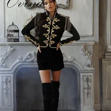 Высококачественный черный длинный рукав пуговица цепь искусственный шелк Узкий обтягивающий бандаж Топ женские куртки