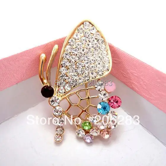 

Fashion crystal women brooches butterfly pin scarf clips X388