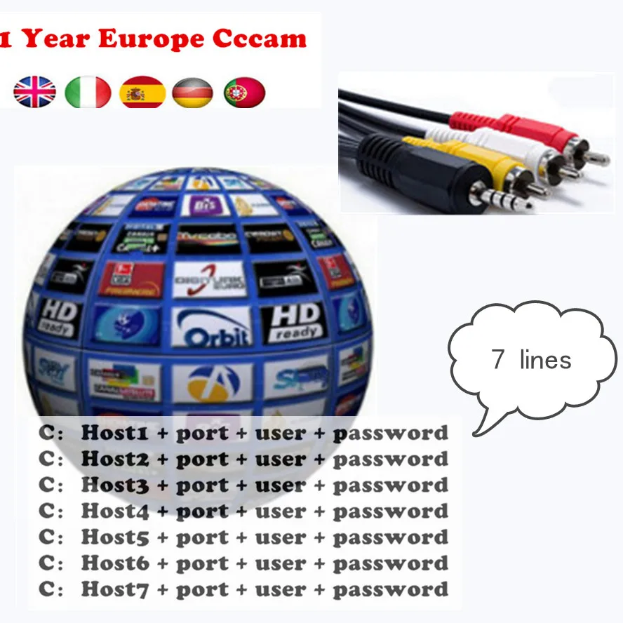 Europe HD 1 Year CCCam  Satellite tv Receiver 7 Clines  Support  Spain Portugal Germany Poland  DVB-S2  CCcam