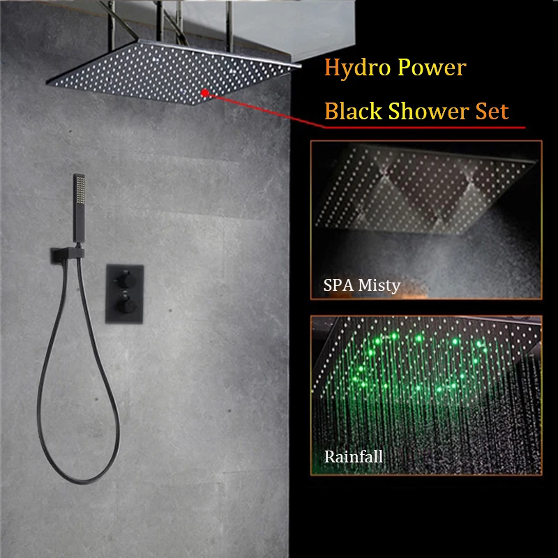 Black LED Shower Head Set Rainfall Mist 50*50 cm Shower Panel 304