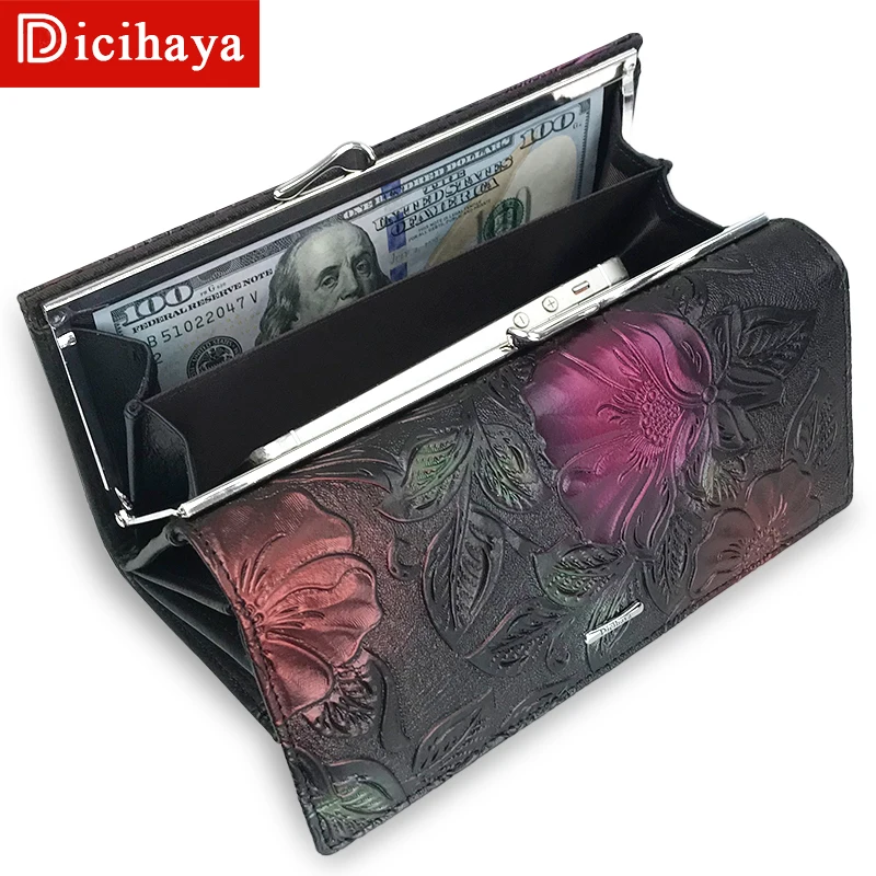 DICIHAYA New Arrive Ladies Wallets Leather Women Long Purse Flower Embossing Female Hasp Wallet font b