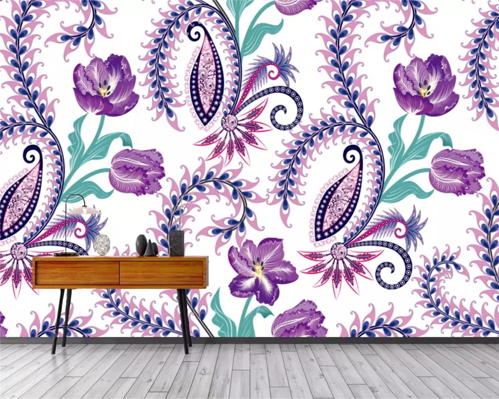 

beibehang papel de parede Custom silky 3d wallpaper hand-painted pattern tulip purple flower living room wall papers home decor