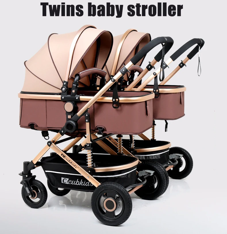 3-In-1 Lightweight Cool Pram 4 Wheel Foldable Doll Double Pushchair Twin Newborn Baby Stroller