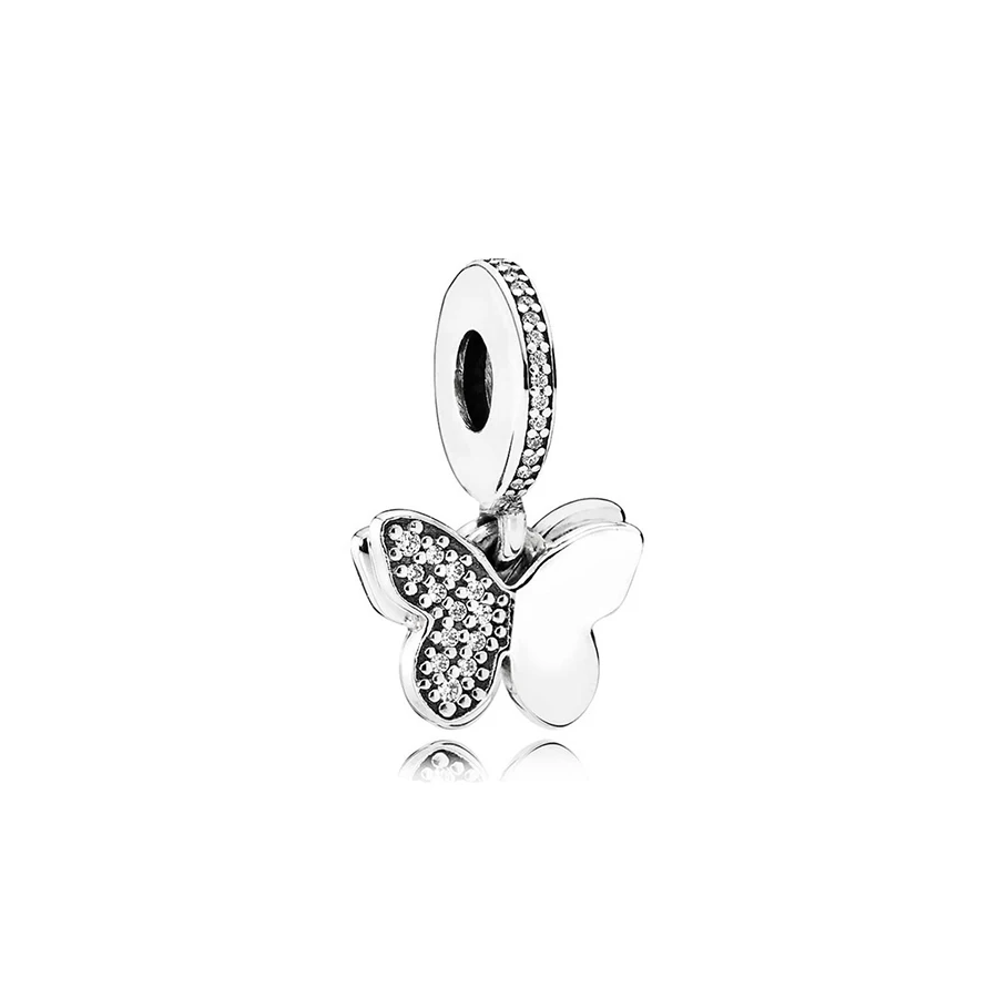 

NEW 100% 925 Sterling Silver Fluttering Butterflies Dangle Charm Clear CZ Pendant Charms Bead For Mother Gift Bracelet DIY