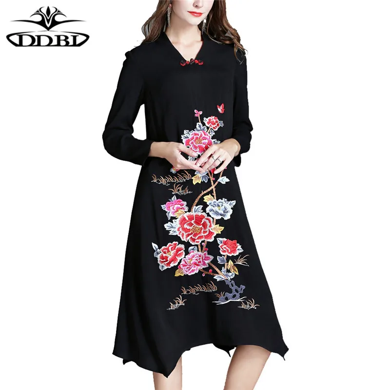 plus size women clothing large size dresses 40s 50s dresses embroidery autumn elegant fashion dress for ladies 170824