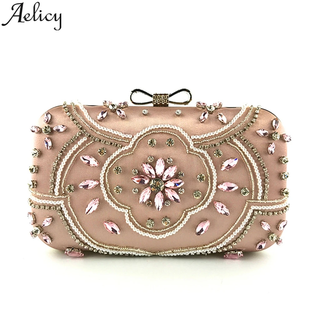 Модный женский клатч Aelicy с кристаллами и бусинами вечерняя цепочка бантом