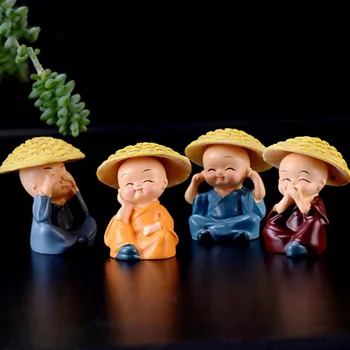 

4 pcs/set Creative funny Miniature Monks figurine Bonsai Mini Fairy Garden decor cartoon Resin craft ornaments figure toys