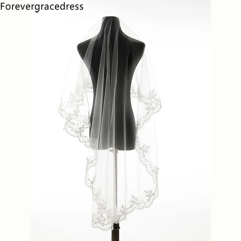 

Forevergracedress New Arrival Ivory White Lace Edge One Layer Wedding Accessories Tulle Bridal Veil with Comb