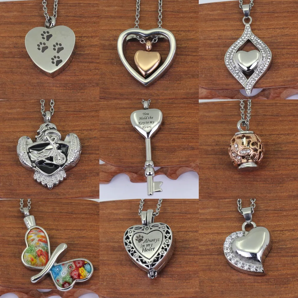 

26 styles Stainless Steel Cremation Urn Jewelry Pendant heart Pendant Memorial jewelry P02