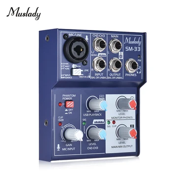 

Muslady SM-33 Mini 3-Channel Sound Card Mixing Console Digital Audio Mixer Supports 5V Power Bank USB Power Supply