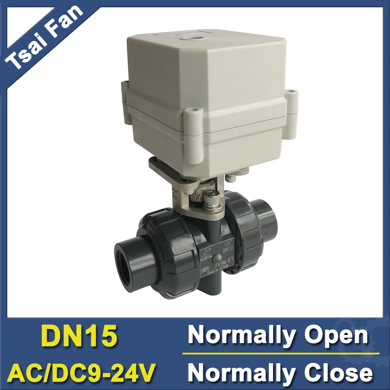

2 Way PVC DN15 Motorized Ball Valve BSP/NPT 1/2'' DC9 to 24V 2/5 Wires 10NM Electric Ball Valve On/Off 15 Sec Metal Gear CE