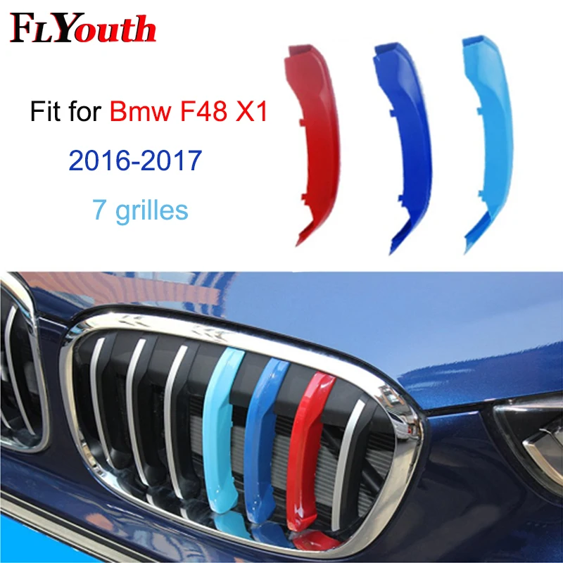3D M Styling Car Front Grille Trim Strips Grills Cover Performance Decoration Stickers For BMW X1 F48 2016 2017 7 Grilles 3pcs
