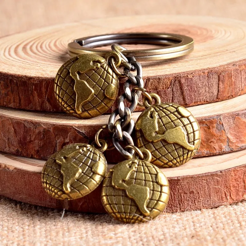 Vintage Antique Bronze Zinc Alloy Metal Chain Map Keychain Ball Earth Keyring World Accessory Tellurion Brelok Gift Souvenir | Украшения и