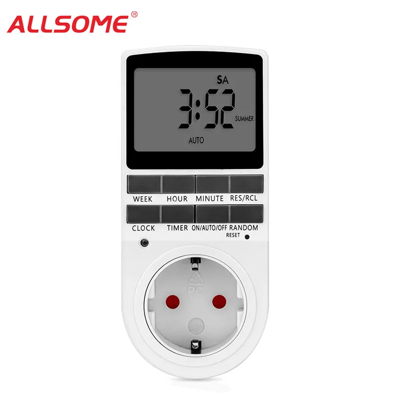 

ALLSOME 230V 50HZ 7 Day 12/24 Hour Programmable Electronic Digital Timer Switch EU Plug Kitchen Outlet Timer HT2010