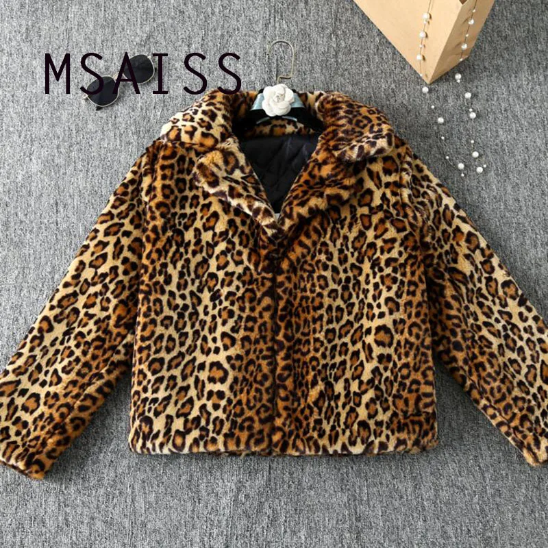 MSAISS Winter Leopard Jacket Women Mid-Long Winter Faux Fur Coat Women Slim Casual Luipaard Fur Jackets