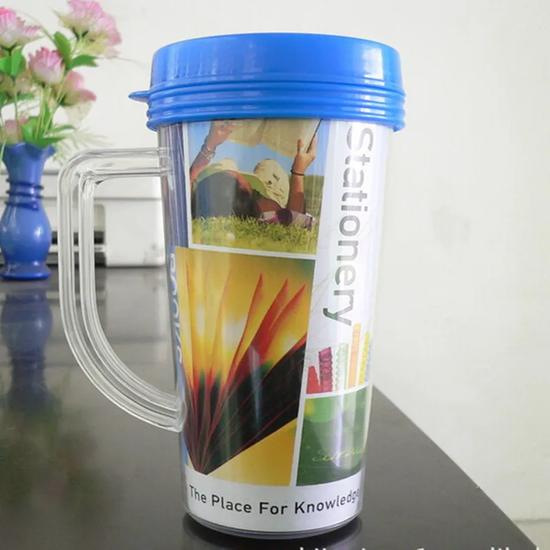 double wall plastic insulated mugs with changeable paper insert,clear