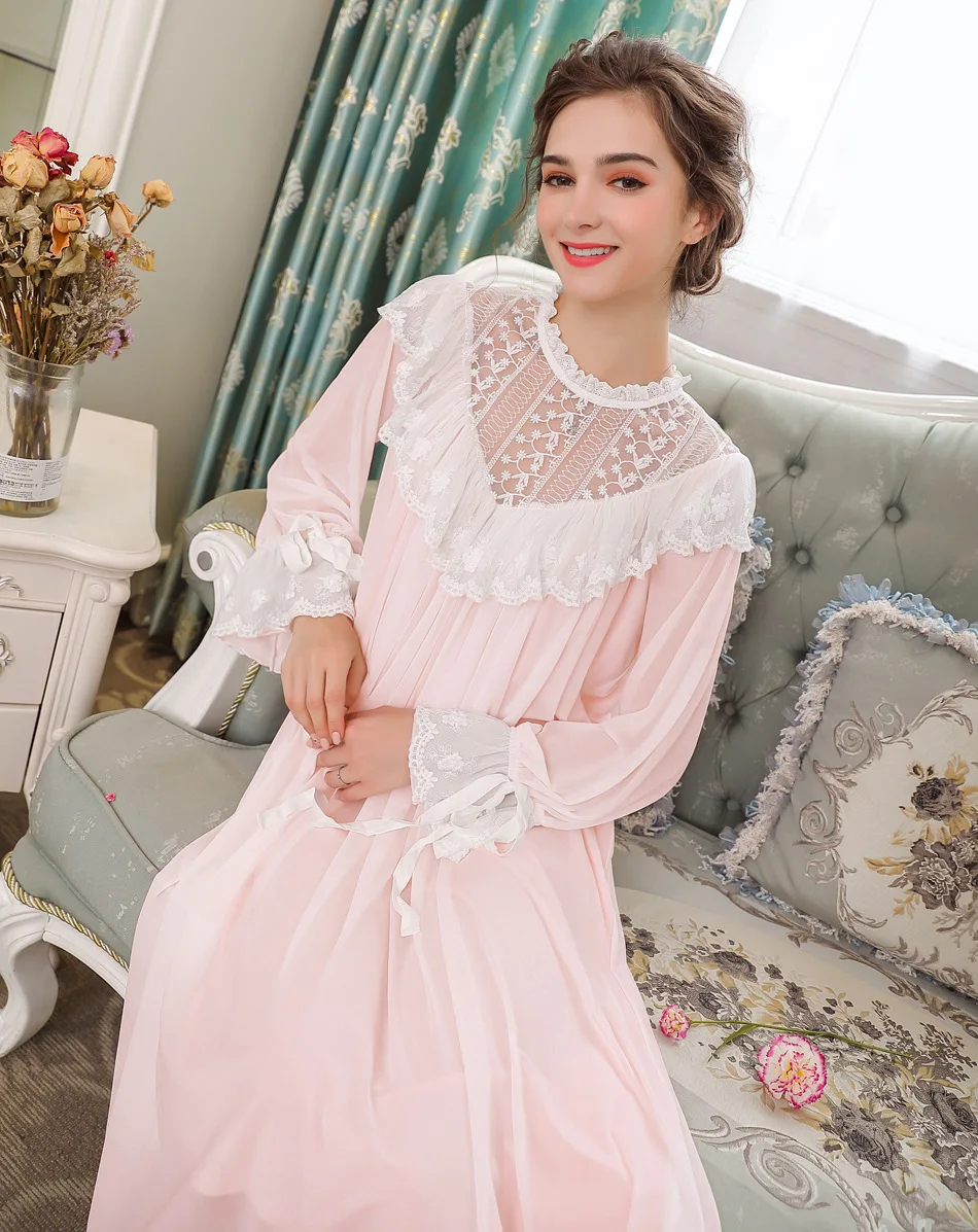 New Lace Turtleneck Nightdress Women Long Nightgowns Ruffles Sleepshirts Nightwear Sleepwear