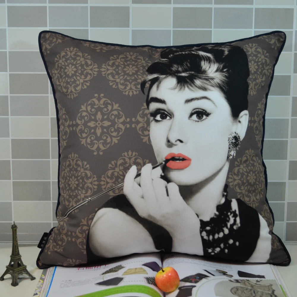 Buy 45cm *45cm Retro Decorative Audrey Hepbum Printed