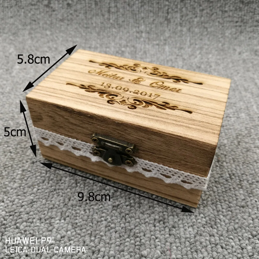 Customized wedding Ring Box with Last name,Wooden Personalized Ring Holder,Rustic Ring Bearer.Romantic Box with heart date1