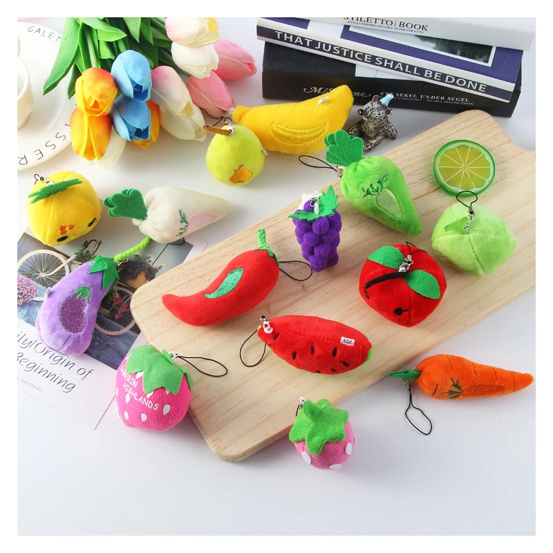 

Cute Fruit And Vegetables Plush Pendant Bag Key Ring Children Plush Toys Primary School Gifts