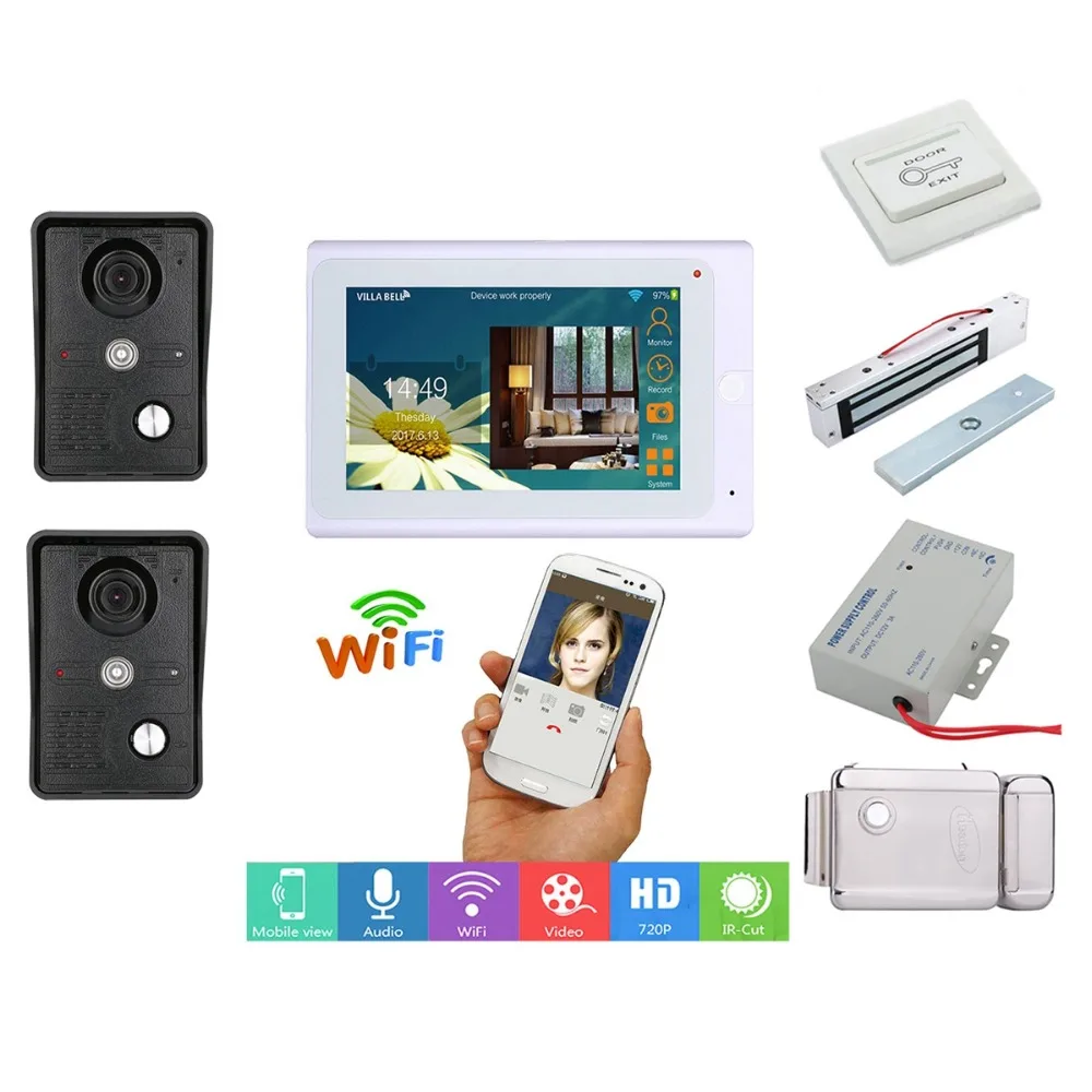 

Home set 7inch Wireless/Wired Wifi IP Video Doorbell Intercom Entry System with IR-CUT HD 1000TVL Wired Camera +Electric Lock