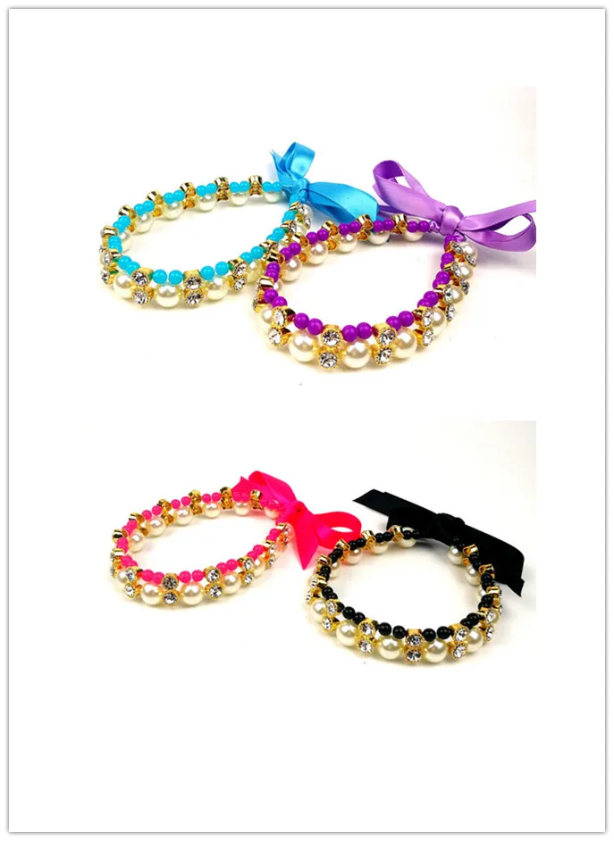 

Dog Collar 2 Row Pearl Puppy Dog Necklace Jeweled Rhinestone Cat Collar Crystal Diamante Charm Pet Accessory Pet Supplies
