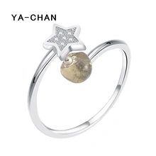 

YA-CHAN Cute 925 Silver Star Opening Rings Fashion Adjustable 18 k Gold Smoky Quartz Rings with Zircon Fine Jewelry For Women